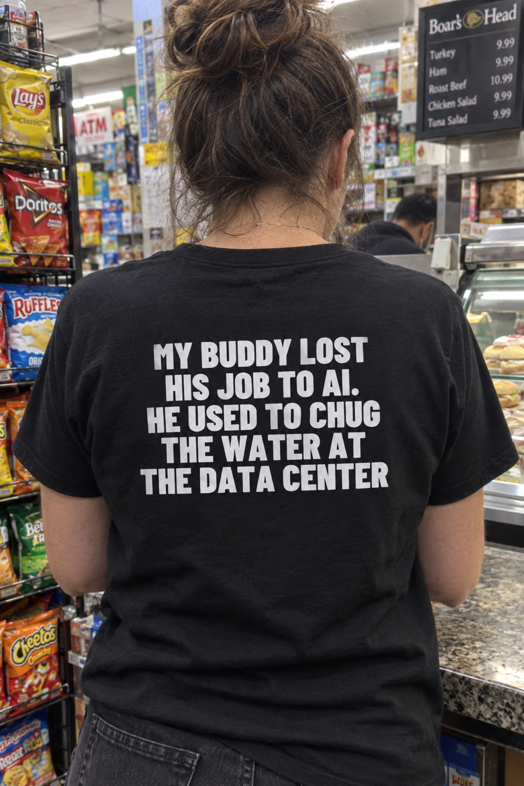 My Buddy Lost His Job To AI. He Used To Chug The Water At The Data Center Backprint.